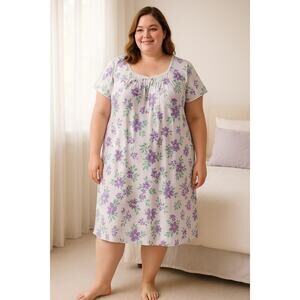 Miss Elaine Nightgown Womens 2X Lavender Floral Cottonessa Short NWT